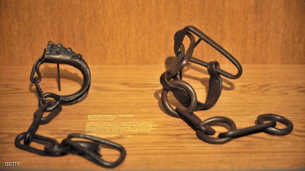 Shackles are displayed in a room devoted