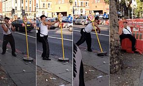 أغرب ملاكمة بين رجل وإشارة حافلات