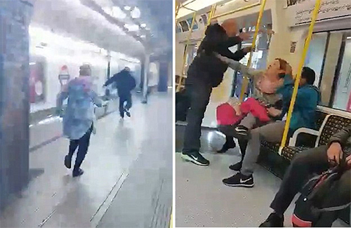 بالفيديو..امرأة تطارد بريطاني عنصري صفع مسلماً بمترو لندن