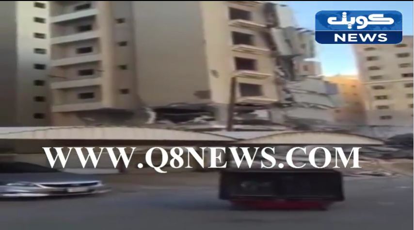 بالفيديو…فوضى و هلع وخسائر مادية في سقوط عمارة في الكويت