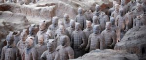 Terracotta warriors, which were unearthed during the first excavation from 1978 to 1984, stand inside the No. 1 pit of the Museum of Qin Terracotta Warriors and Horses in Xi'an, Shaanxi province