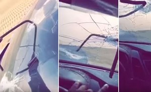 فيديومروع .. مواطن سعودي ينجو من الموت بعد ارتطام قطعة حديدية بزجاج سيارته خلال سيره بأحد الطرق السريعة