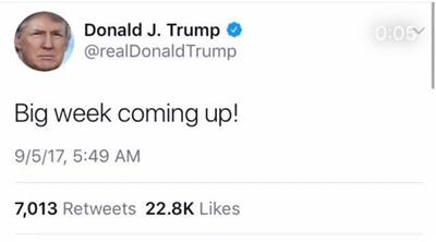 #ترامب عبر «تويتر»: أسبوع كبير قادم