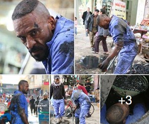 شاهد.. صور عامل نظافة في العراق تتحول إلى أيقونة على مواقع التواصل