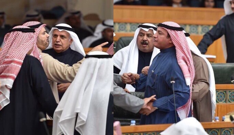 شاهد لحظة تدخل النواب لمنع الاشتباك بالأيدي بين حمدان العازمي وعسكر العنزي