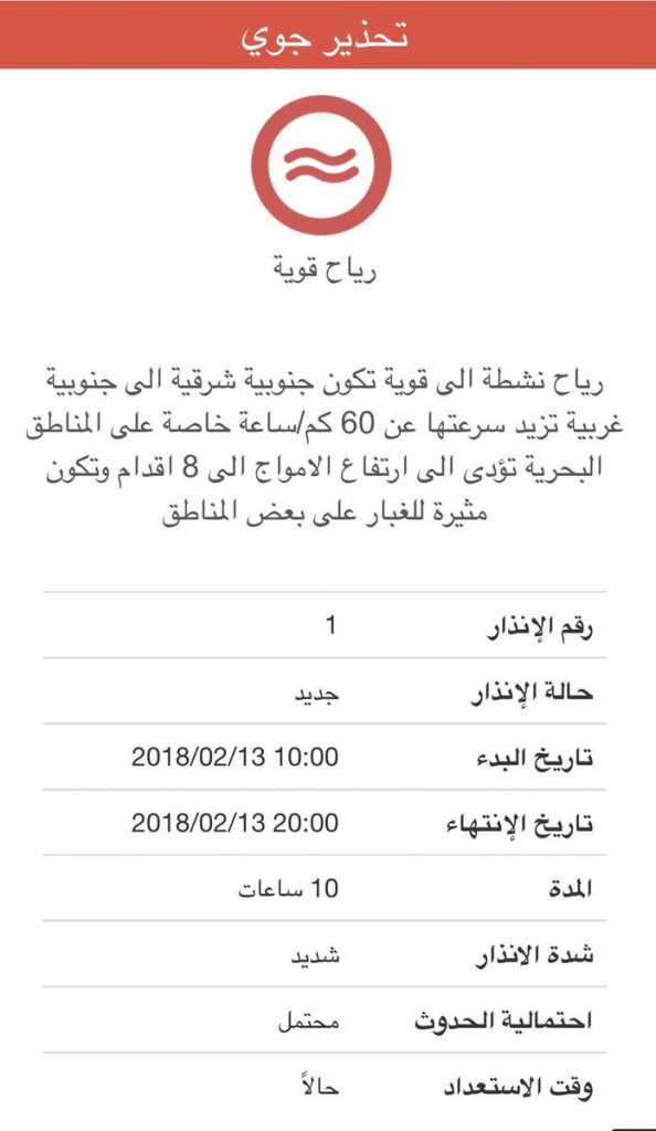 تحذير جوي من الادارة العامة للارصاد