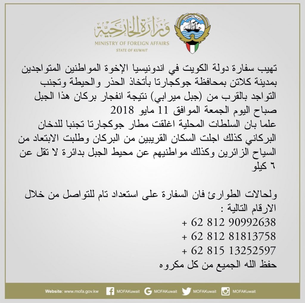 سفارتنا في أندونيسيا تحذر مواطنينا من بركان “ميرابي”