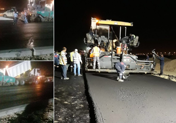 “الطرق” تقوم بعملية فرش اسفلت على طريق كيلو 22 الوفرة