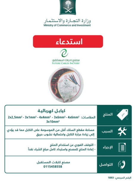 التجارة السعودية تدعو لوقف فوري لاستخدام أسلاك تؤدى إلى حرائق