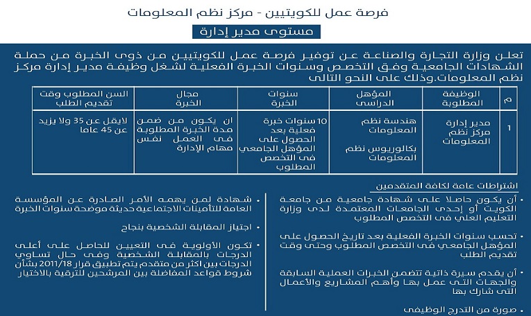 فرص عمل للكويتيين في وزارة التجارة