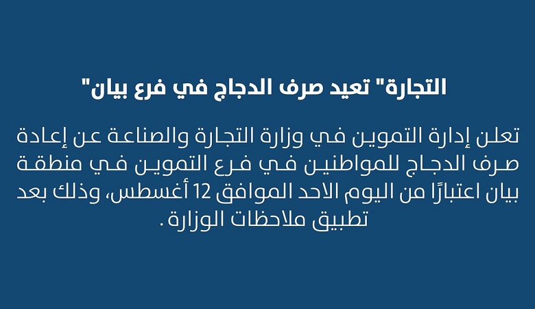 عودة صرف دجاج التموين في بيان وخيطان وكيفان اليوم