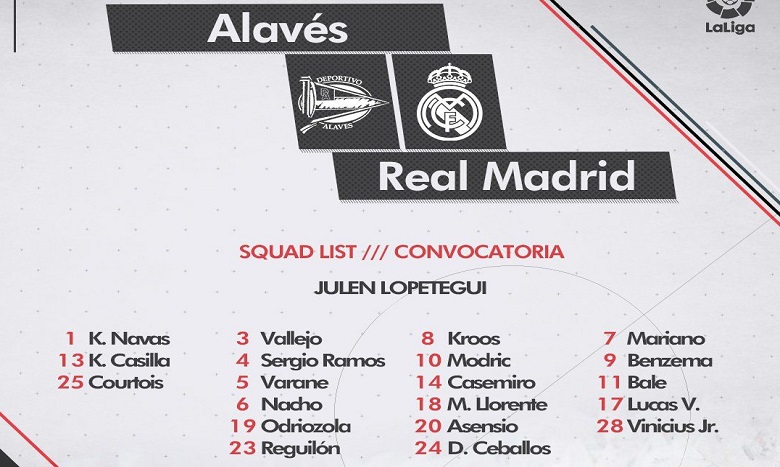 قائمة ريال مدريد أمام ألافيس في الدوري الإسباني