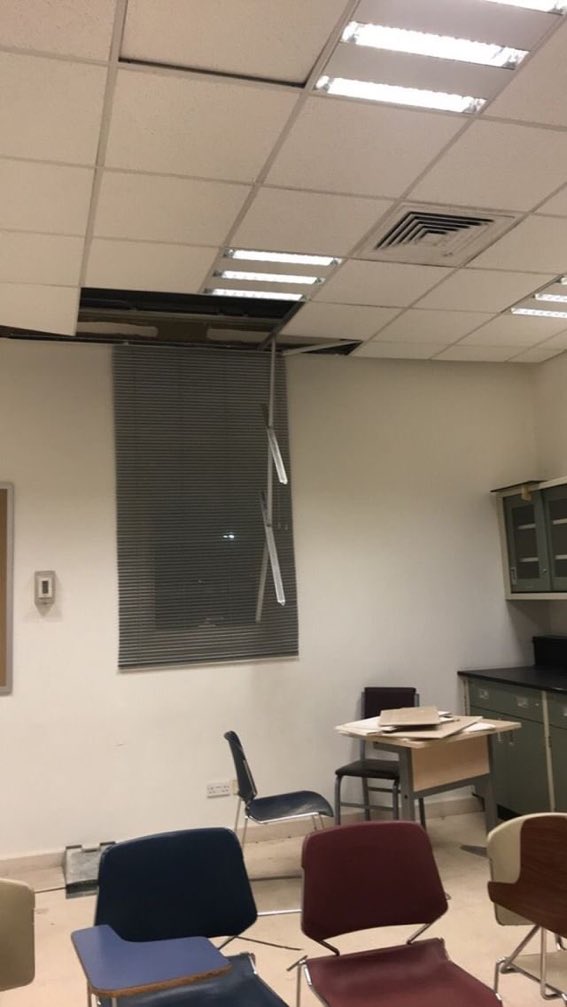 صورة| سقوط سقف غرفة دراسية في كلية التربية الأساسية بالعارضية