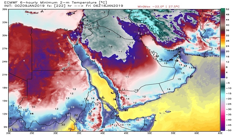 موجة باردة ودرجات حرارة تحت الصفر منتصف الشهر الحالي في الكويت