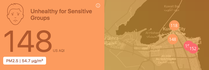 هواء #الكويت اليوم غير صحي للفئات الحساسة