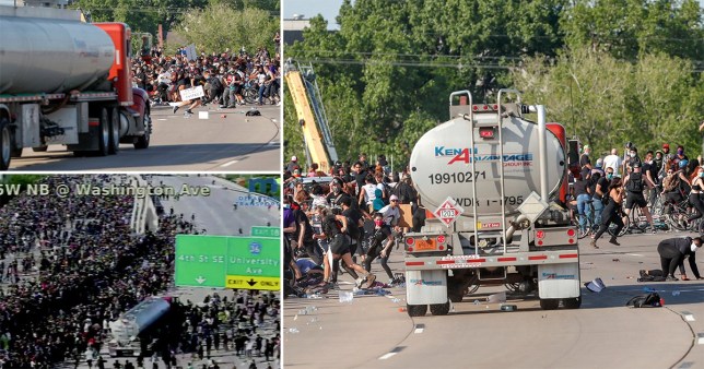 بالفيديو…لن تصدق ماذا فعل المتظاهرون في شاحنة حاولت شق طريقها وسط الحشود في مينيابوليس