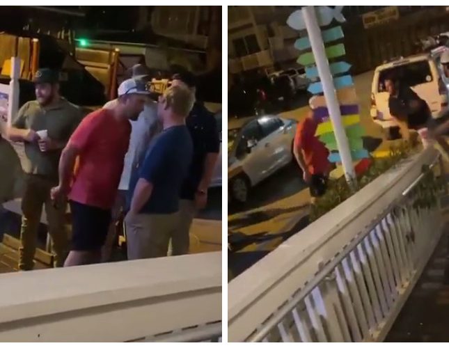 شاهد مشاجرة جماعية عنيفة بين أمريكيين وتبادل للكمات تسقط بعضهم أرضاً