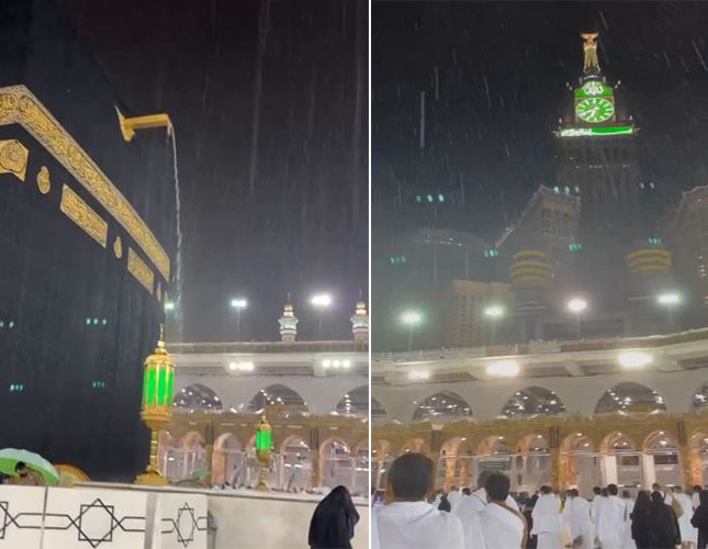 بالفيديو.. اجواء روحانية رائعة مع سقوط الامطار على الحرم المكي