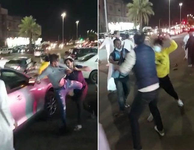 شاهد.. مضاربة جماعية عنيفة بالعصي والكراسي في حي السامر بجدة