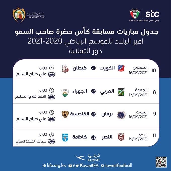 جدول مباريات بطولة كأس سمو الأمير للموسم 2020-2021 بدور الثمانية