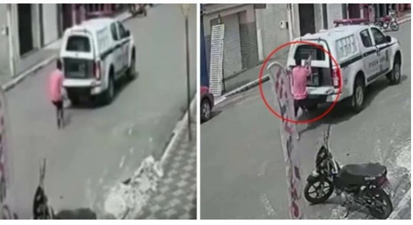 شاهد لحظة هروب سجين بطريقة غريبة من سيارة الشرطة أثناء سيرها