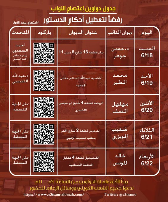 جدول دواوين اعتصام النواب.. رفضًا لتعطيل أحكام الدستور