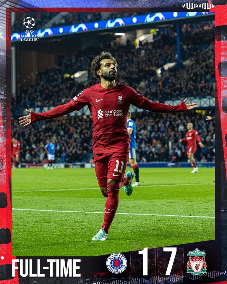 بقيادة #محمد_صلاح ليفربول يكتسح رينجرز في دوري الأبطال