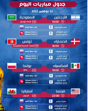 جدول مباريات اليوم في نهائيات #كأس_العالم 2022