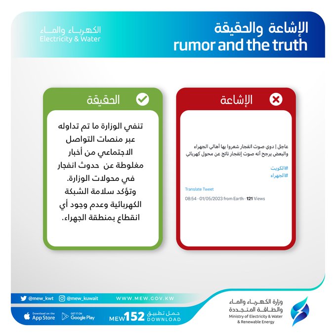 #الكهرباء تنفي وقوع انفجار في محولات الوزارة وتؤكد عدم وجود أي انقطاع في #الجهراء