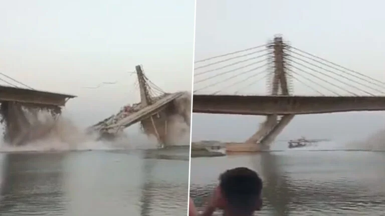 شاهد لحظة انهيار جسر عملاق تحت الإنشاء في الهند