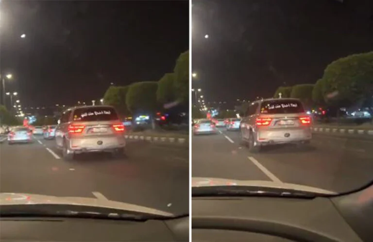 شاهد ماذا دون إماراتي على زجاج سيارته من الخلف لحظة وصوله لمدينة أبها؟