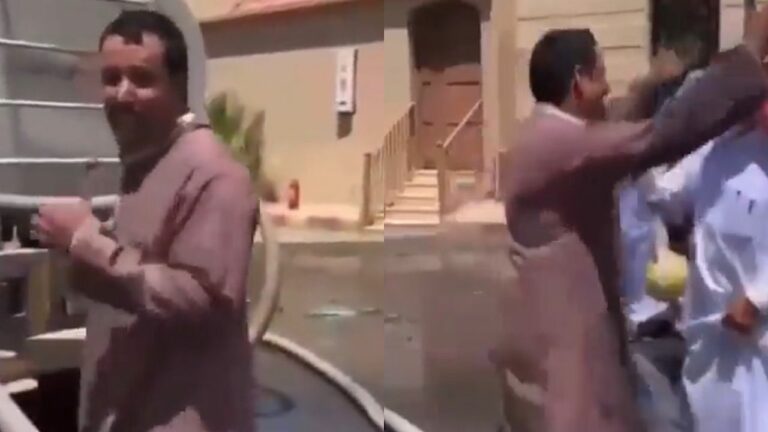 أثناء مروره صدفة.. شاهد سائق صهريج يطفئ حريق نشب في إحدى السيارات