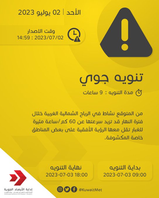 تنويه جوي: نشاط في #الرياح المثيرة للغبار