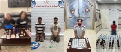 ضبط 6 أشخاص بحوزتهم كمية كبيرة من الهرويين والشبو و100 زجاجة خمر محلية الصنع