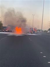 حريق مركبة على الدائري السادس