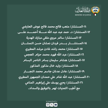 #الأعلى_للقضاء يوافق على ترقية 21 مستشارًا من مستشاري الاستئناف إلى درجة وكيل #محكمة_الاستئناف