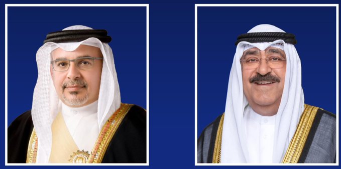 سمو أمير البلاد الشيخ مشعل الأحمد الجابر الصباح يستقبل في المطار الأميري صاحب السمو الملكي الأمير سلمان بن حمد آل خليفة ولي العهد رئيس مجلس الوزراء في مملكة #البحرين  #المستقبل_خليجي #القمة_الخليجية_الـ45