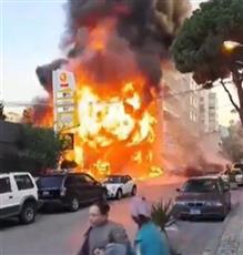 مشاهد مرعبة للحظة انفجار محطة وقود في منطقة سن الفيل اللبنانية