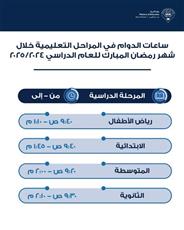 التربية تعلن عن توقيت الدوام المدرسي للطلبة خلال شهر رمضان