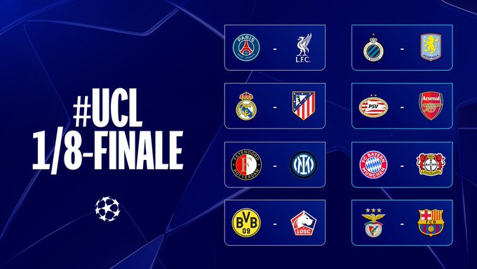نتائج قرعة ثمن نهائي دوري #أبطال_أوروبا