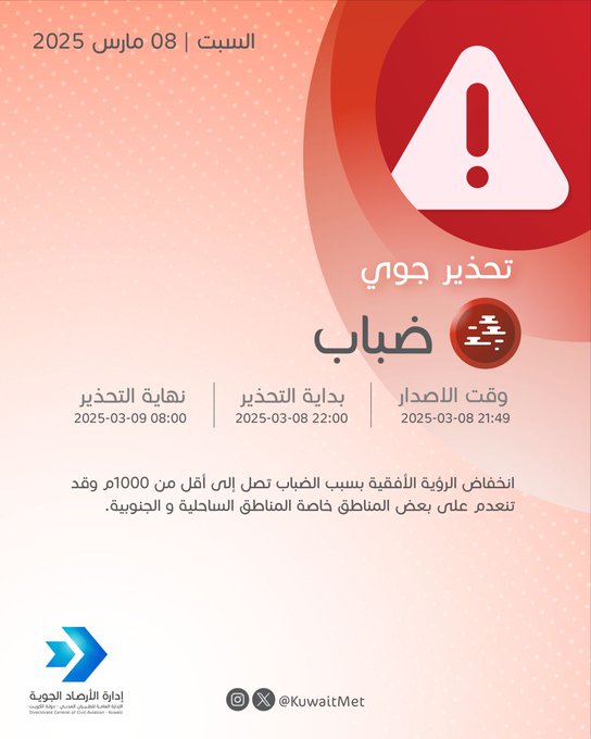 #الأرصاد تُحذّر: انخفاض #الرؤية_الأفقية بسبب #الضباب