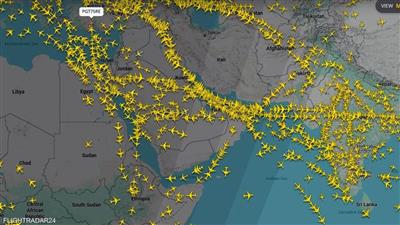 صورة تظهر خلو المجال الجوي الإيراني من حركة الطيران