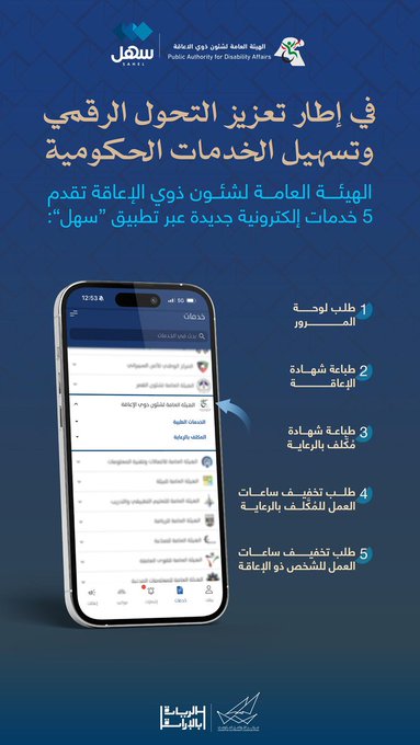 #شؤون_ذوي_الإعاقة تطلق 5 خدمات إلكترونية جديدة عبر #سهل