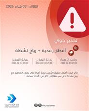 تحذير جوي من أمطار رعدية ورياح نشطة على البلاد