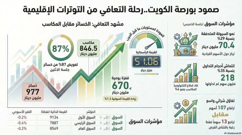 البورصة تعوض غالبية خسائر الحرب.. والقيمة السوقية تتخطى 51 مليار دينار